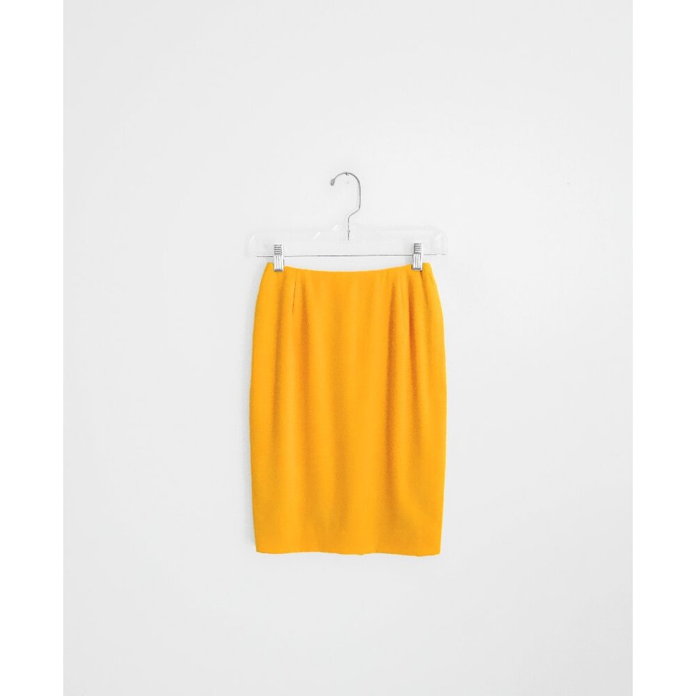 Vtg 80s 90s Donna Karan New York Warm Yellow Wool Pencil Skirt fit 00 2XS XXS